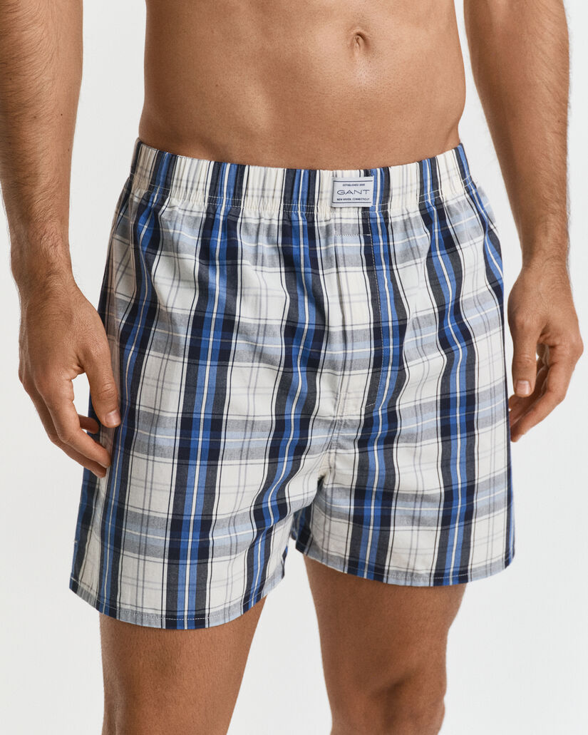 2er-Pack Boxershorts Kariert & Einfarbig