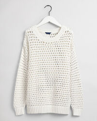 Lochstrick-Rundhalspullover