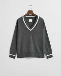 Superfine Lambswool V-Neck Pullover mit Kontrast