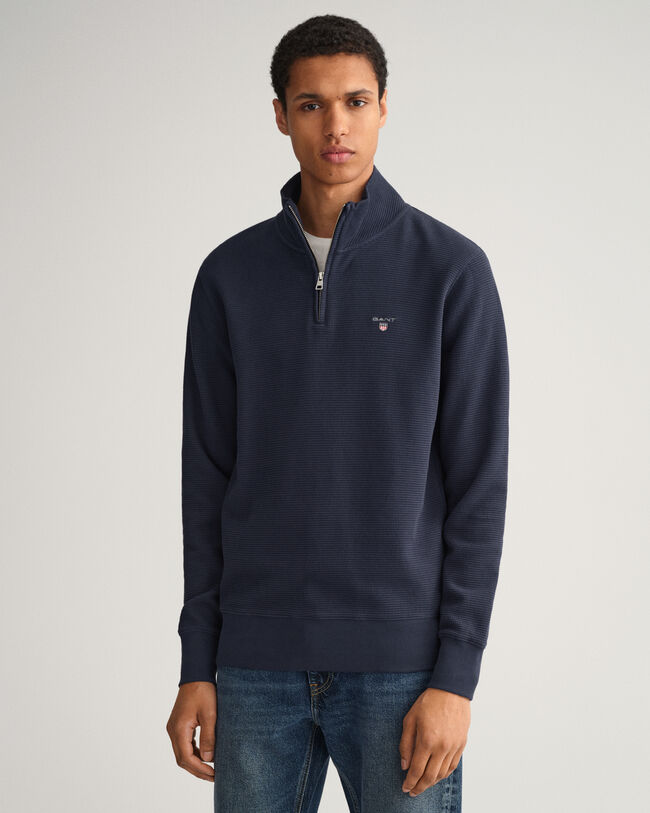 Sweatshirt mit Waffelstruktur und Reißverschlusskragen