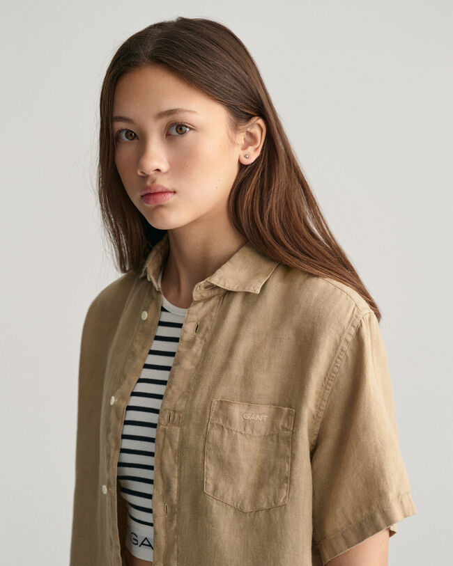 Teens Leinen Kurzarmhemd