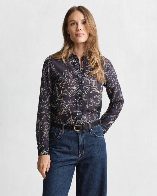Regular Fit Bluse aus Baumwolle und Seide mit Blumen-Print