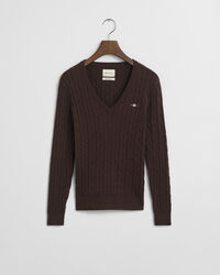 Zopfstrick V-Neck Pullover aus Stretch-Baumwolle