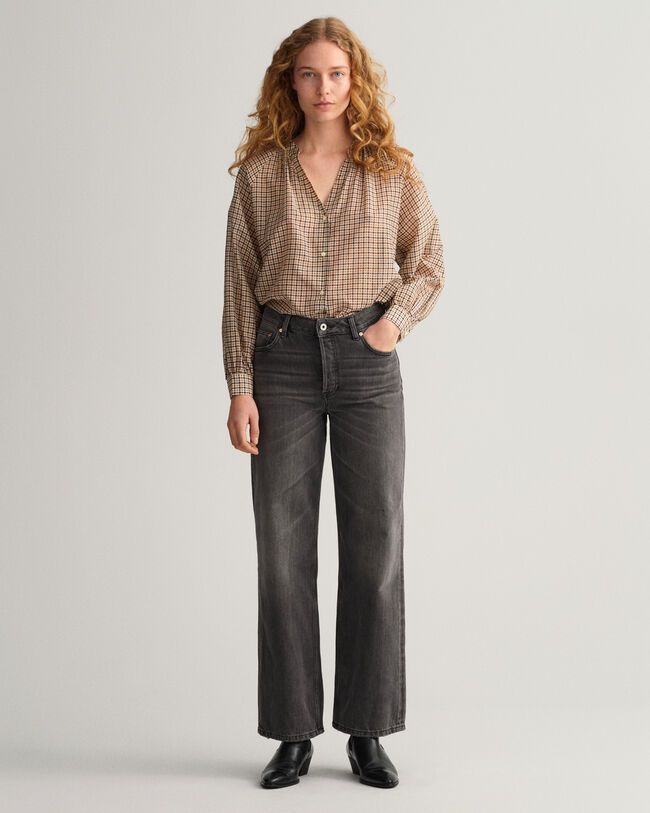 Baumwoll Seiden Bluse mit Karomuster