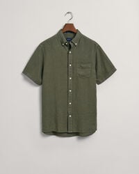 St&uuml;ckgef&auml;rbtes Regular Fit Leinen Kurzarmhemd