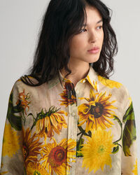 Relaxed Fit Baumwoll Seiden Bluse mit Sonnenblumen-Print