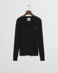 Zopfstrick V-Neck Pullover aus Stretch-Baumwolle