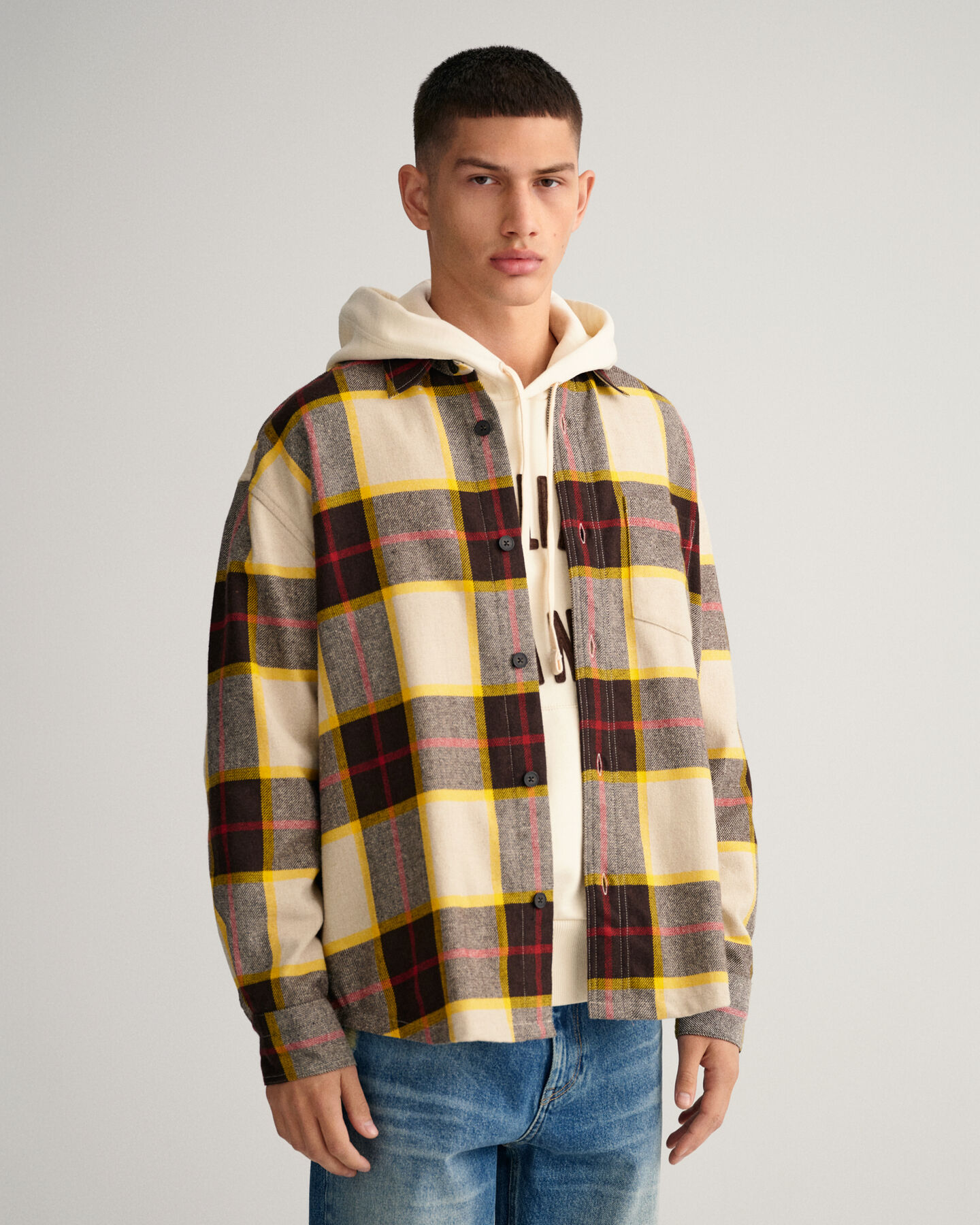 Woll-Hemdjacke mit Tartan-Muster