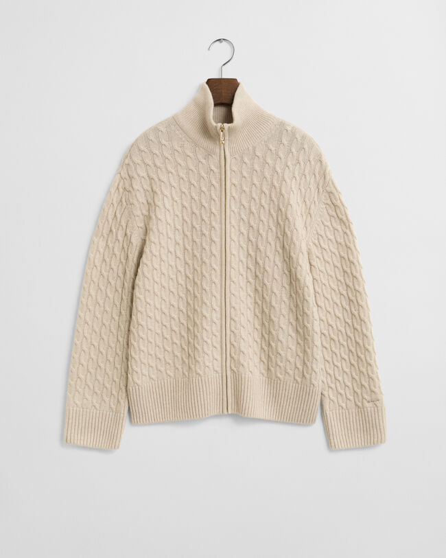 Zopfmuster Strickjacke mit Reißverschluss