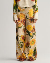 Weite Seidenhose mit Sonnenblumen-Print
