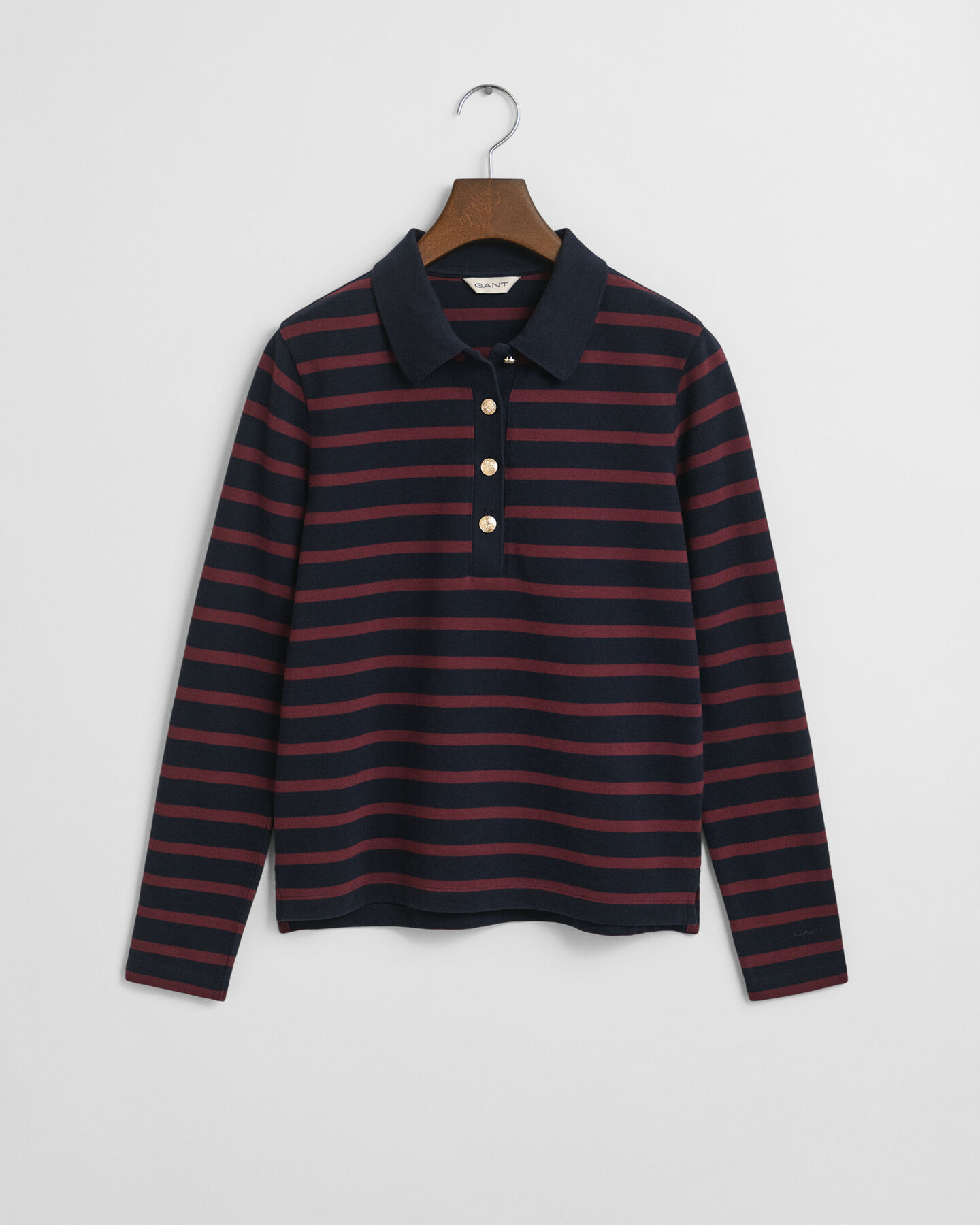 Breton Striped Piqué Langarm-Poloshirt