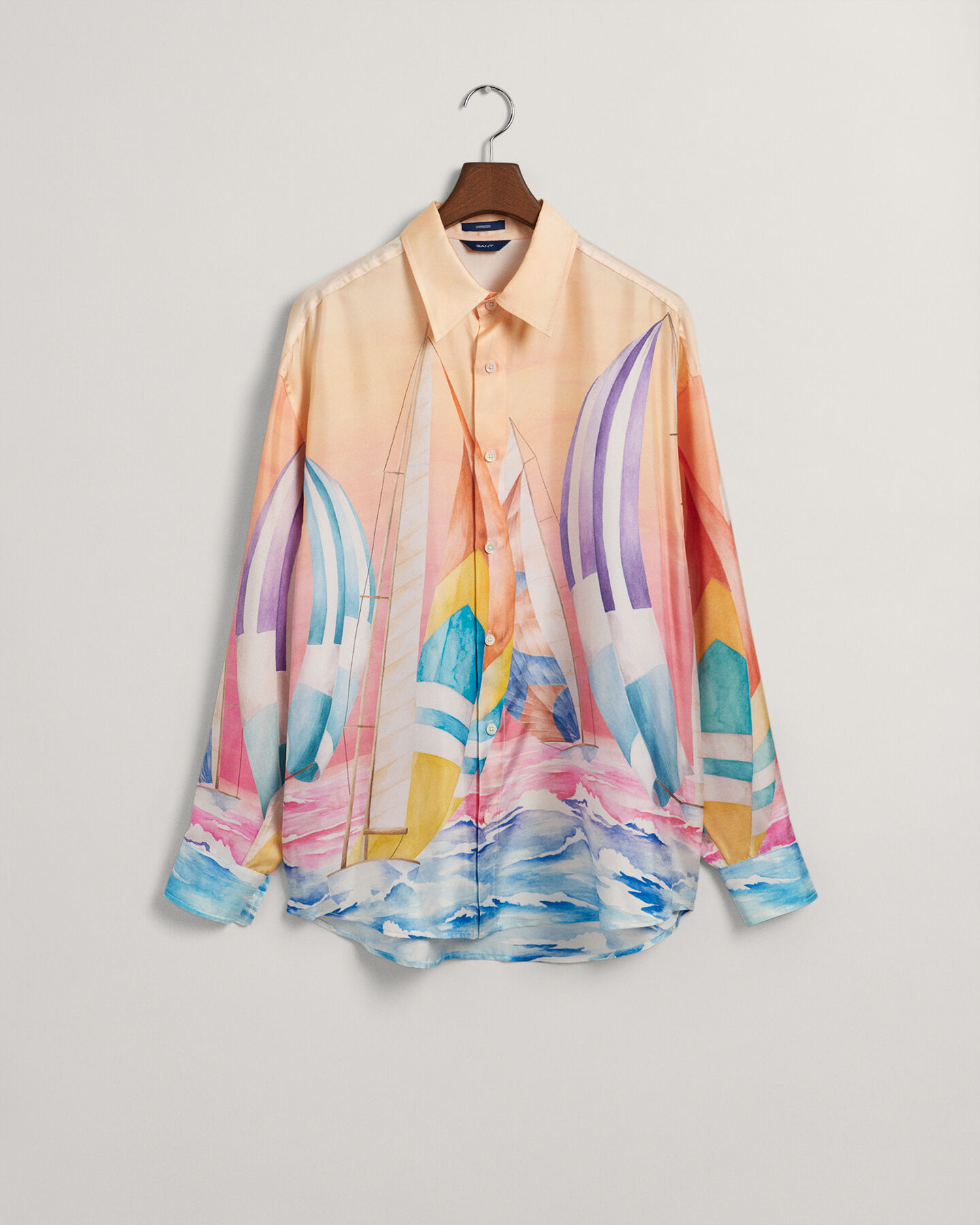 Sailing Print Oversized Seidenhemd
