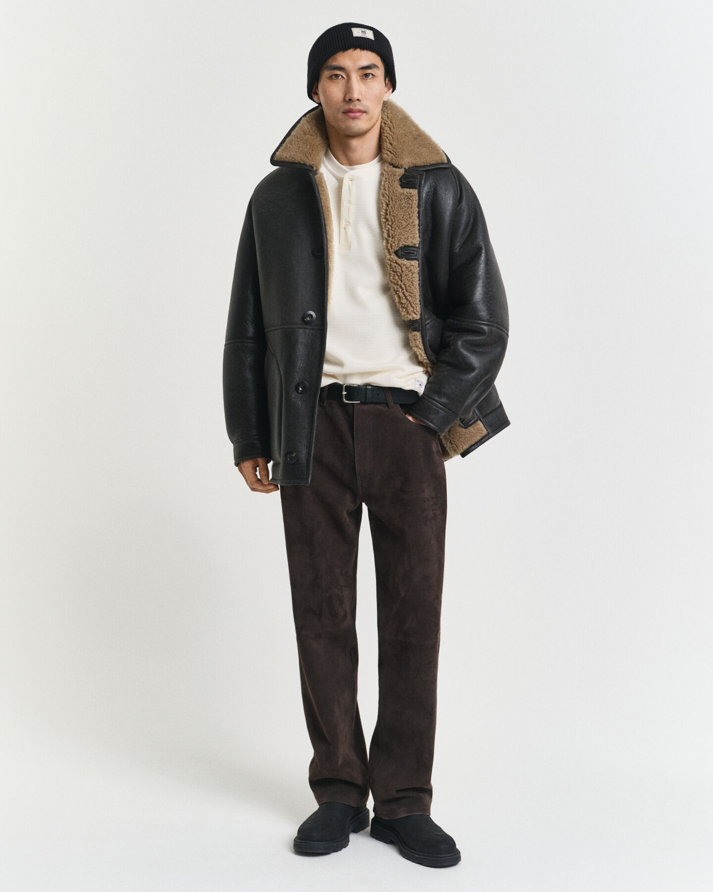 Waffle Textured Henley Langarm-T-Shirt