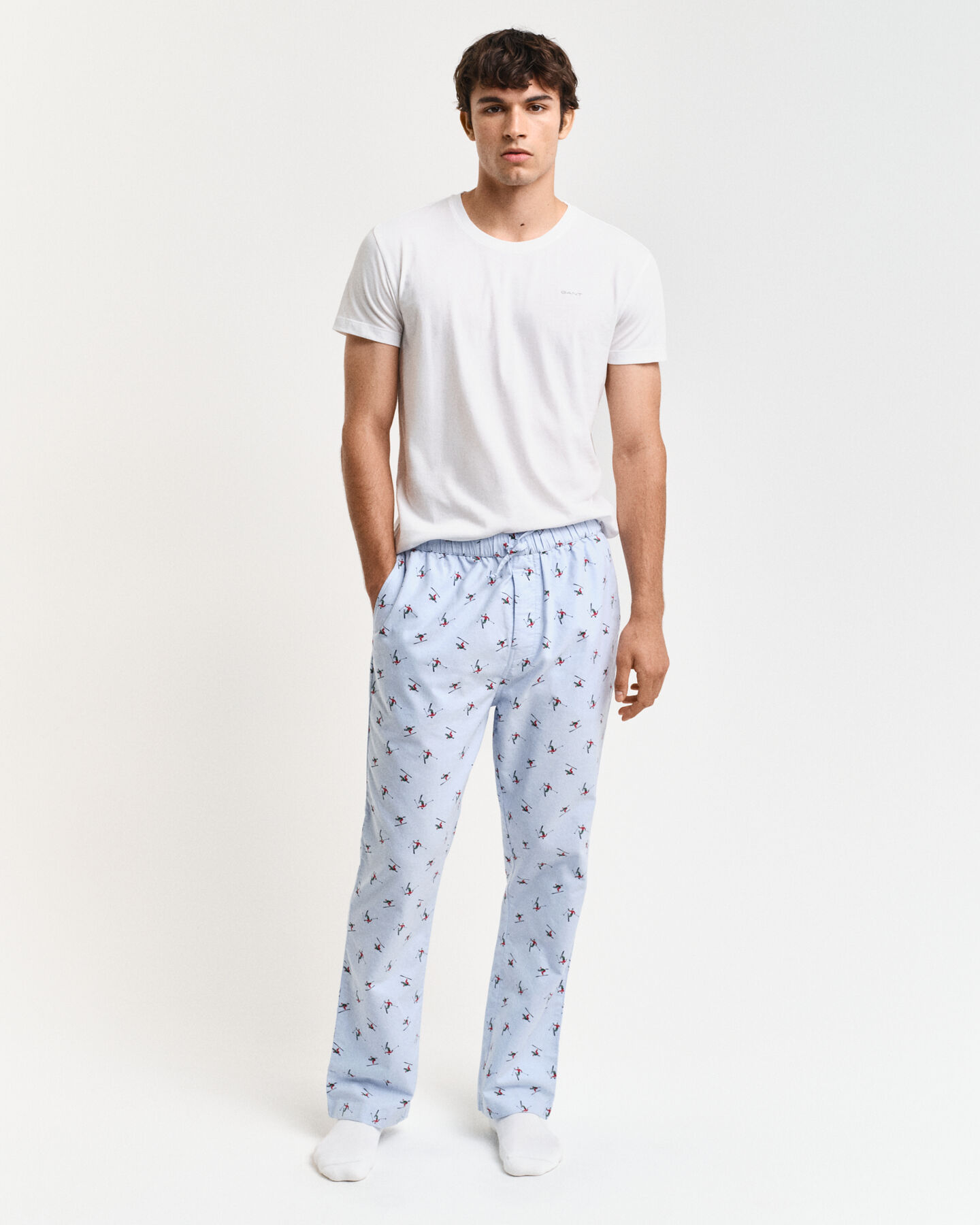 Oxford-Pyjamahose mit Ski-Print