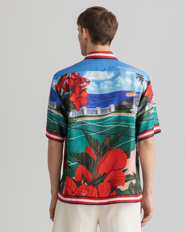 Relaxed Fit Scenery Kurzarmhemd aus Seide