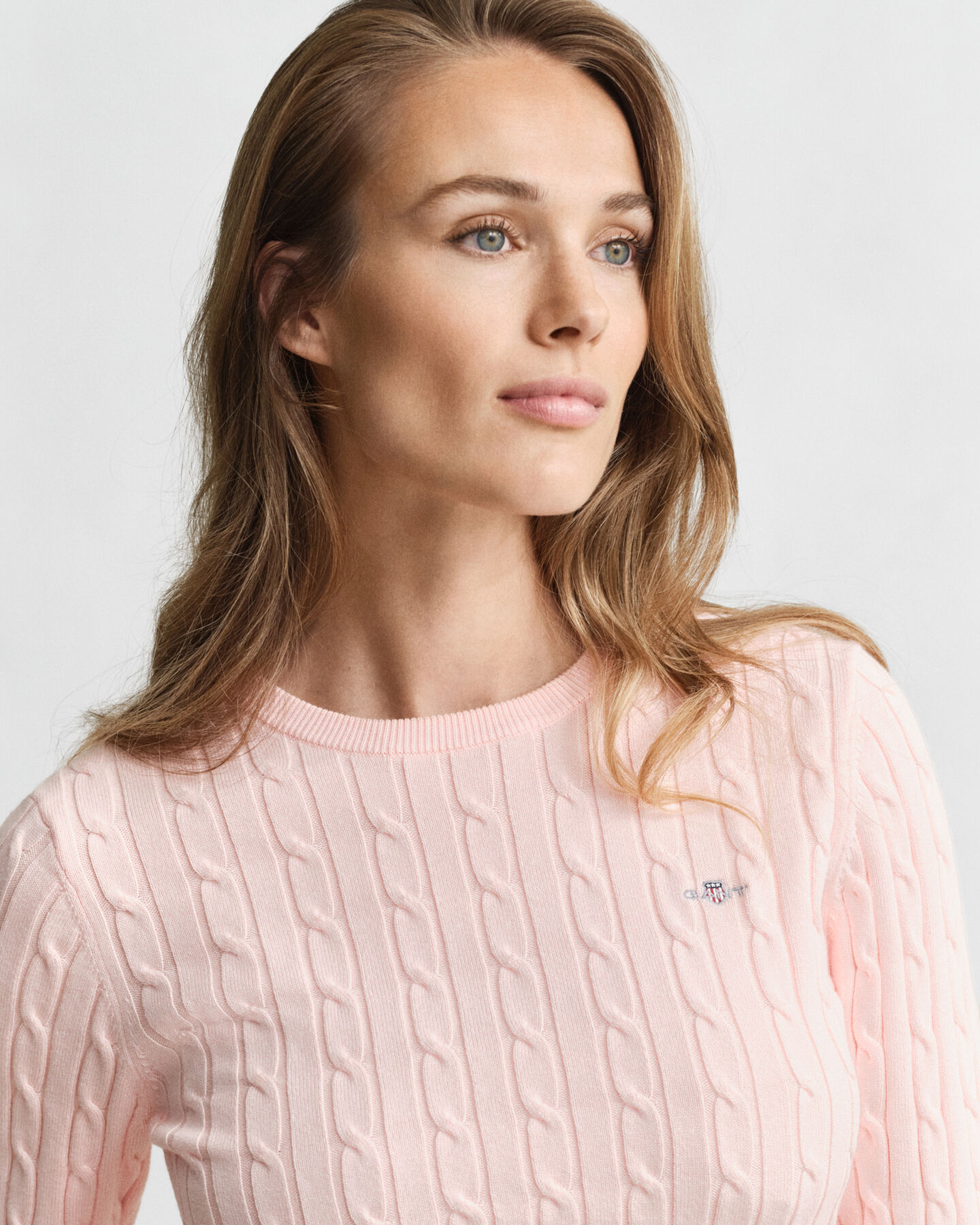 Zopfstrick Rundhalspullover aus Stretch-Baumwolle