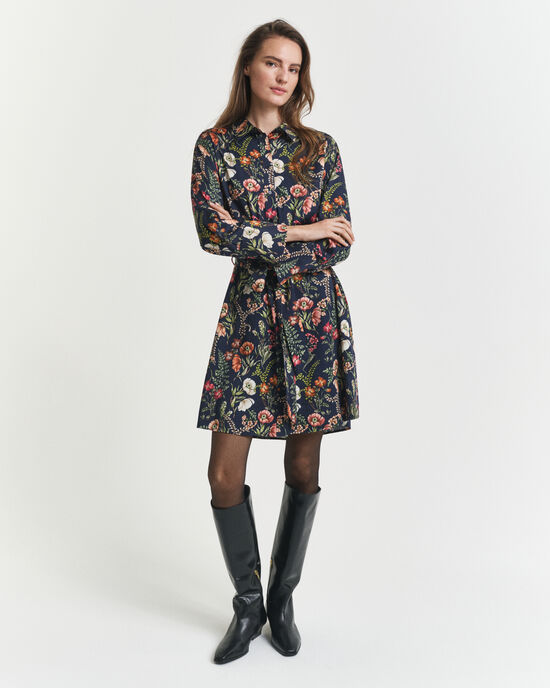 Hemdblusenkleid aus Viskose mit Blumen-Print