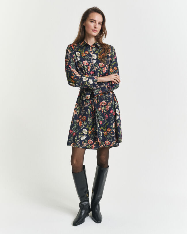 Hemdblusenkleid aus Viskose mit Blumen-Print