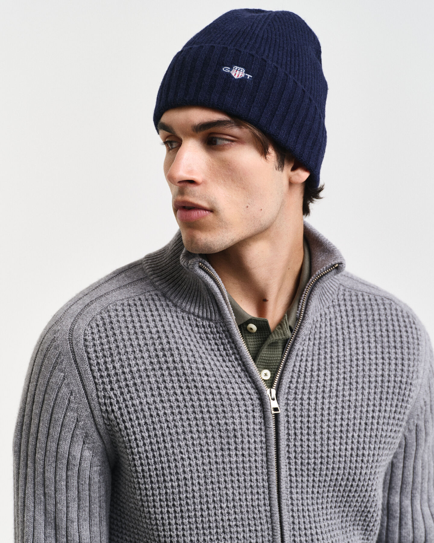 Strickjacke aus strukturiertem Wollgemisch mit Reißverschluss