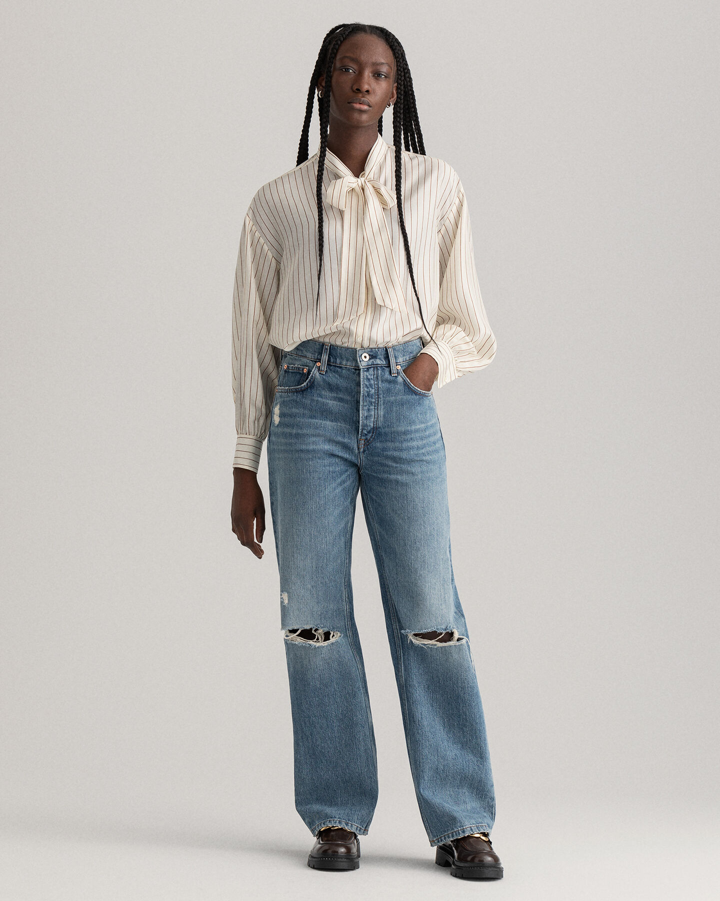 Schluppenbluse aus Seide mit Nadelstreifen