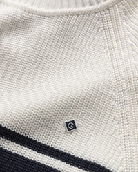 Baumwoll-Rippstrick Rundhalspullover mit Streifen