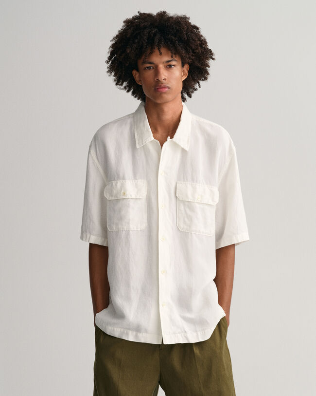 Relaxed Fit Leinen Lyocell Kurzarmhemd