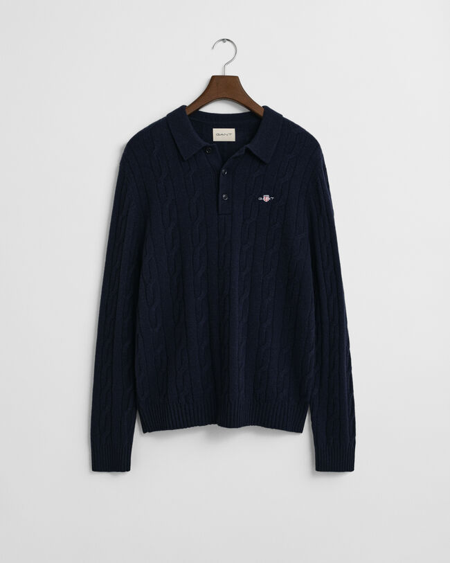 Lambswool Zopfstrick Polopullover