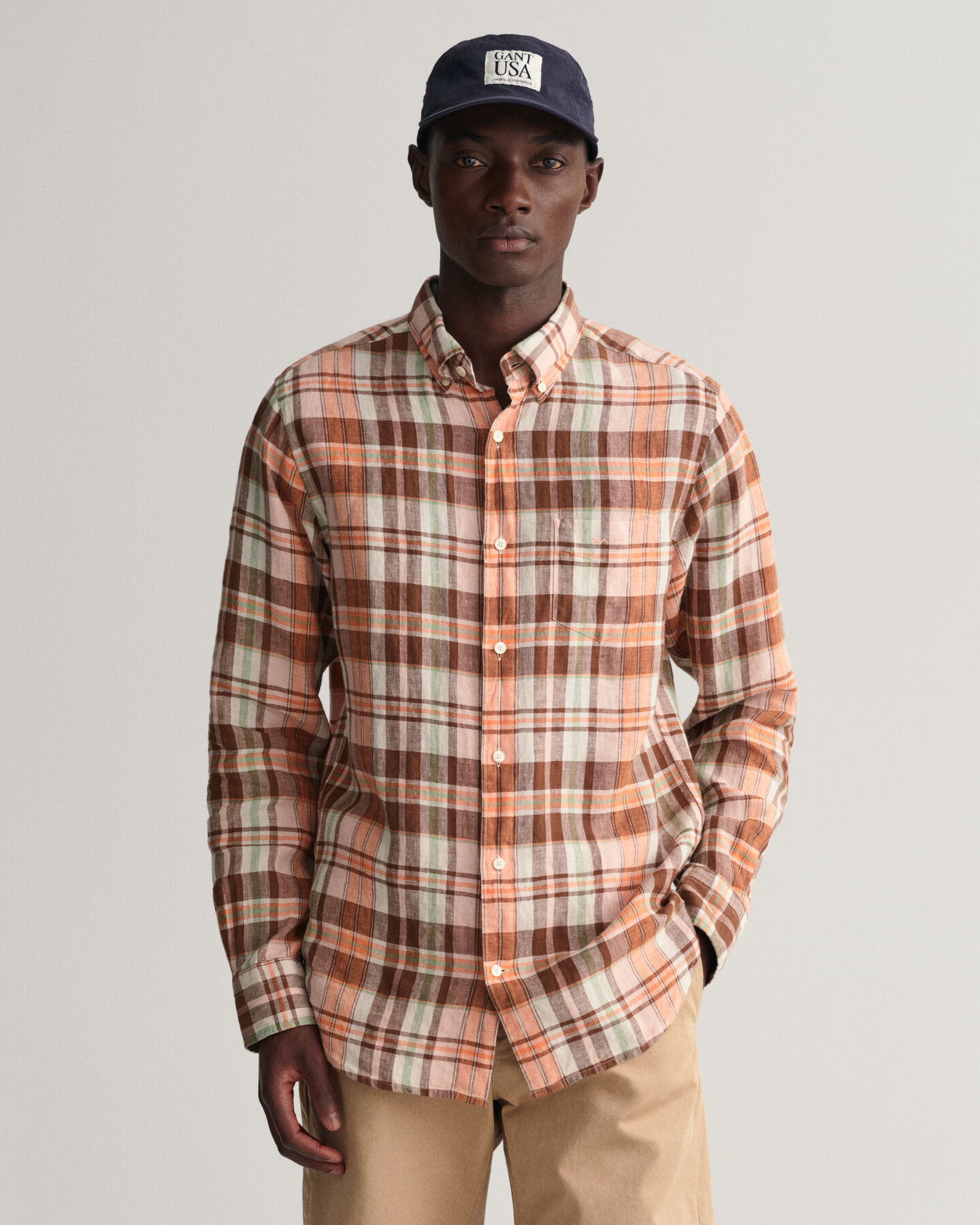 Regular Fit Madras Leinen Hemd