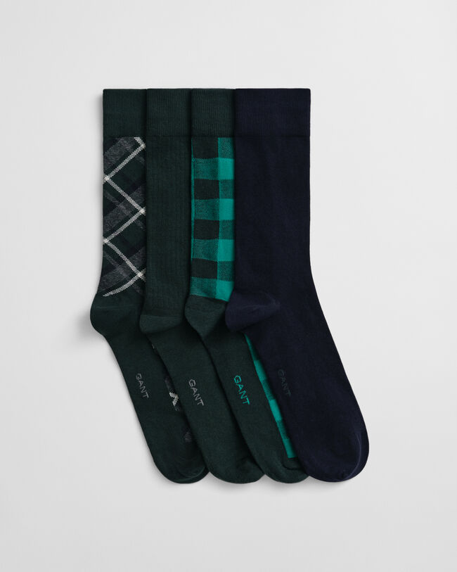 4er-Pack Socken Kariert & Einfarbig in Geschenkbox
