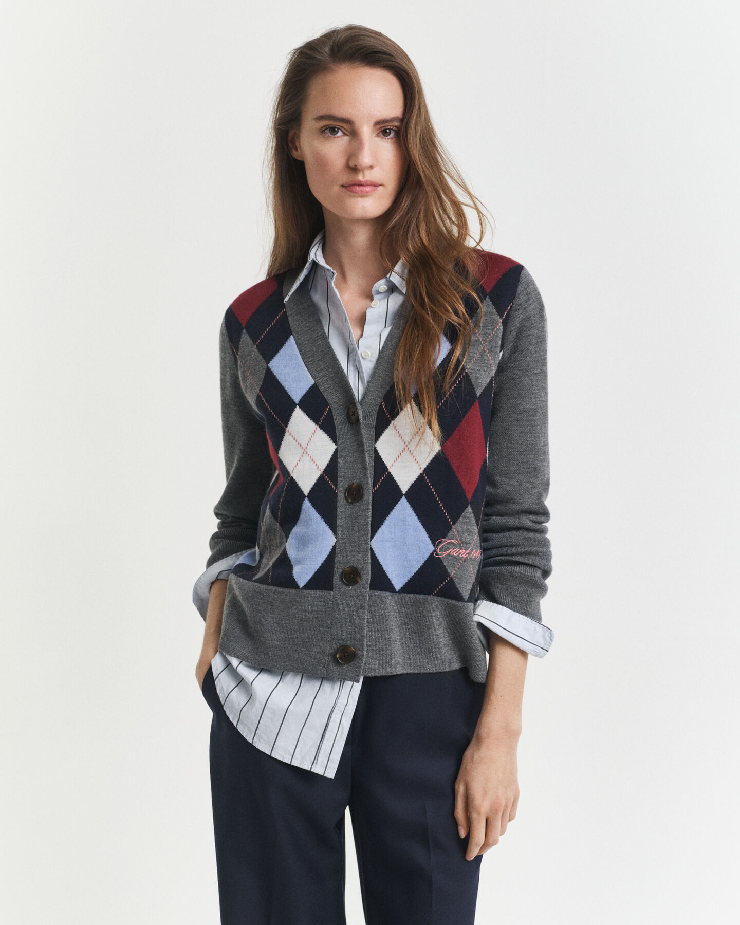 Argyle V-Neck Strickjacke