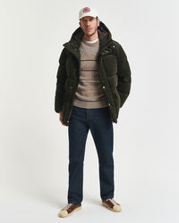 Gestreifter Wollmix Rundhalspullover mit Noppenstruktur