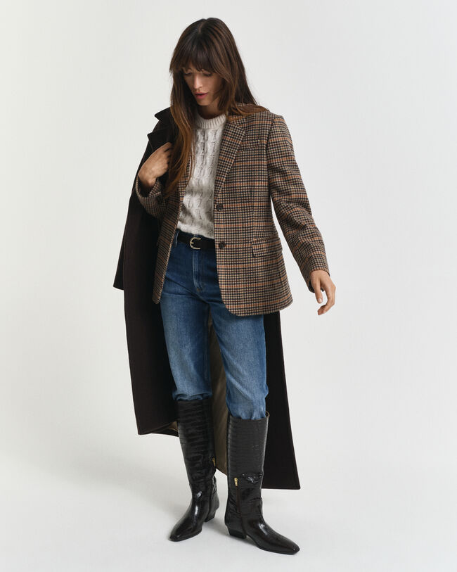 Regular Fit Houndstooth Blazer aus Wolle