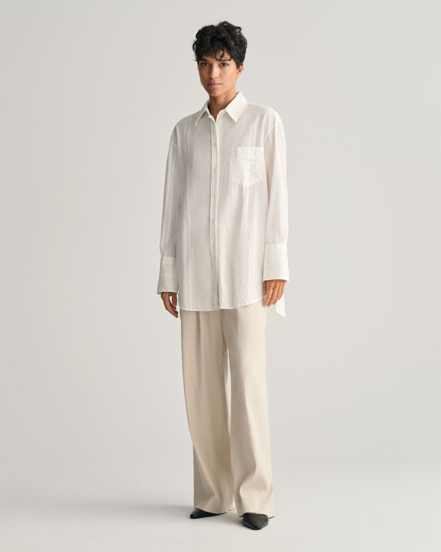 Gestreifte Relaxed Fit Seersucker Bluse