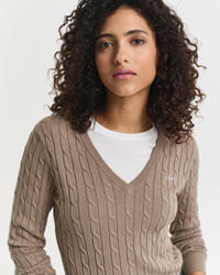 Zopfstrick V-Neck Pullover aus Stretch-Baumwolle