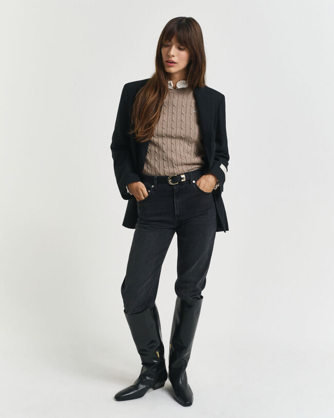 Zopfstrick Rundhalspullover aus Stretch-Baumwolle