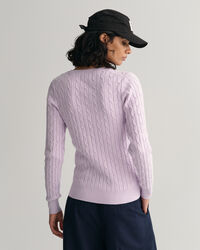Zopfstrick V-Neck Pullover aus Stretch-Baumwolle