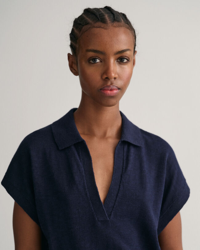 Kleid mit Kragen aus Leinenmischung