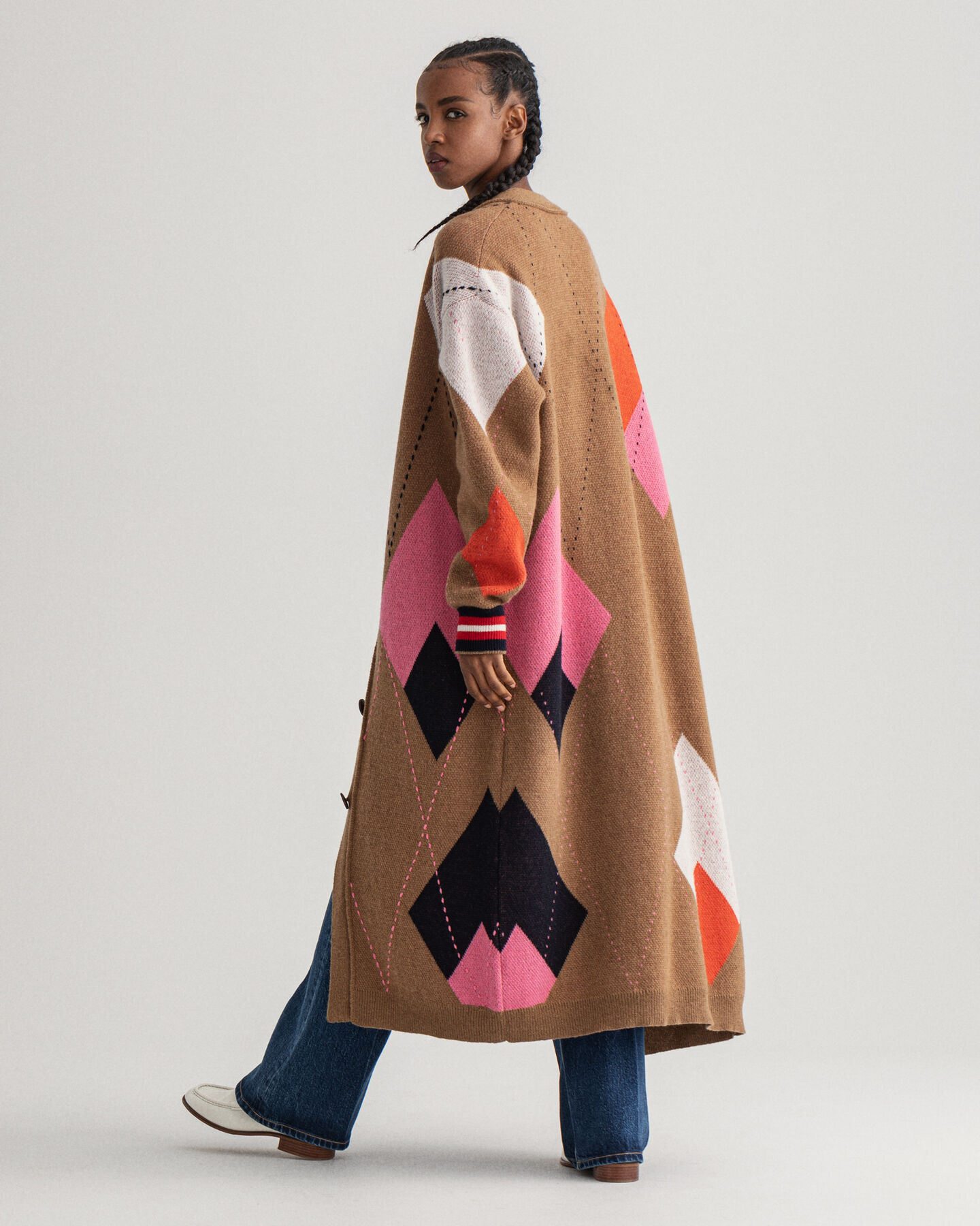 Longstrickjacke mit Argyle-Muster