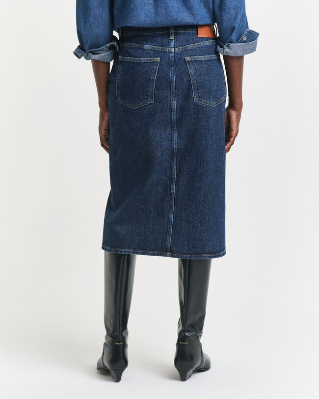 Mittellanger Jeansrock mit Knopfleiste