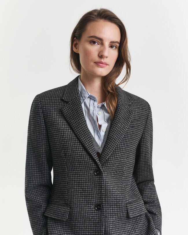 Regular Fit Houndstooth Blazer aus Wolle