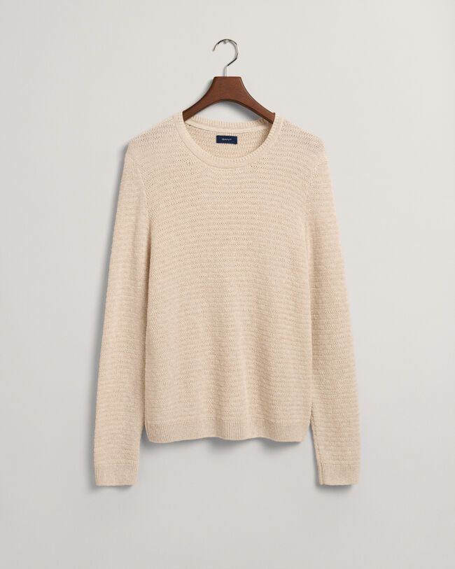 Textured Baumwoll Leinen Rundhalspullover