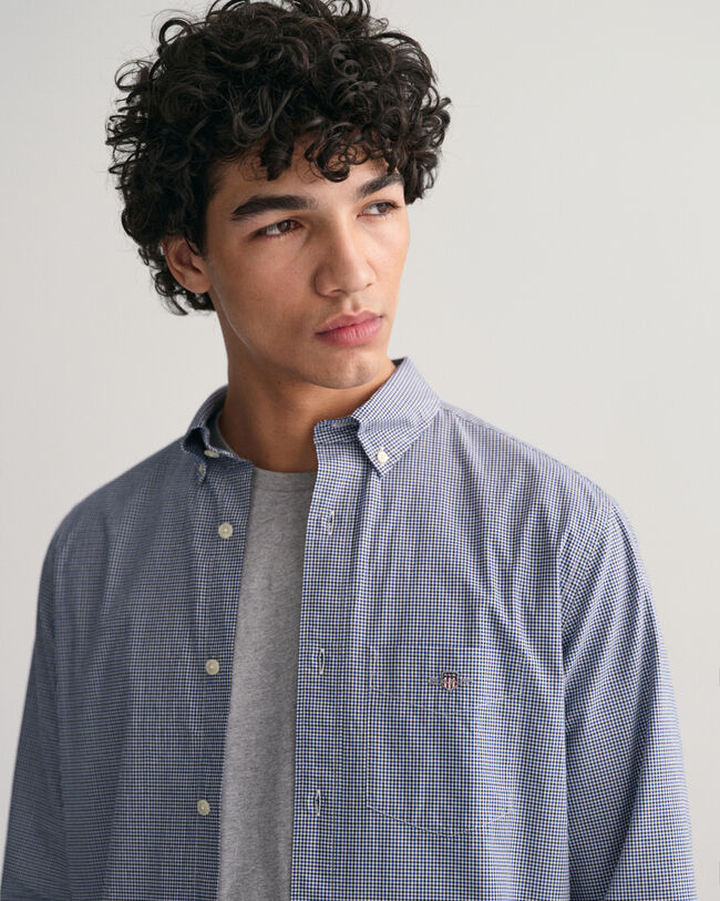 Regular Fit Popeline Hemd mit Mikro-Karomuster