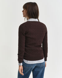 Zopfstrick V-Neck Pullover aus Stretch-Baumwolle