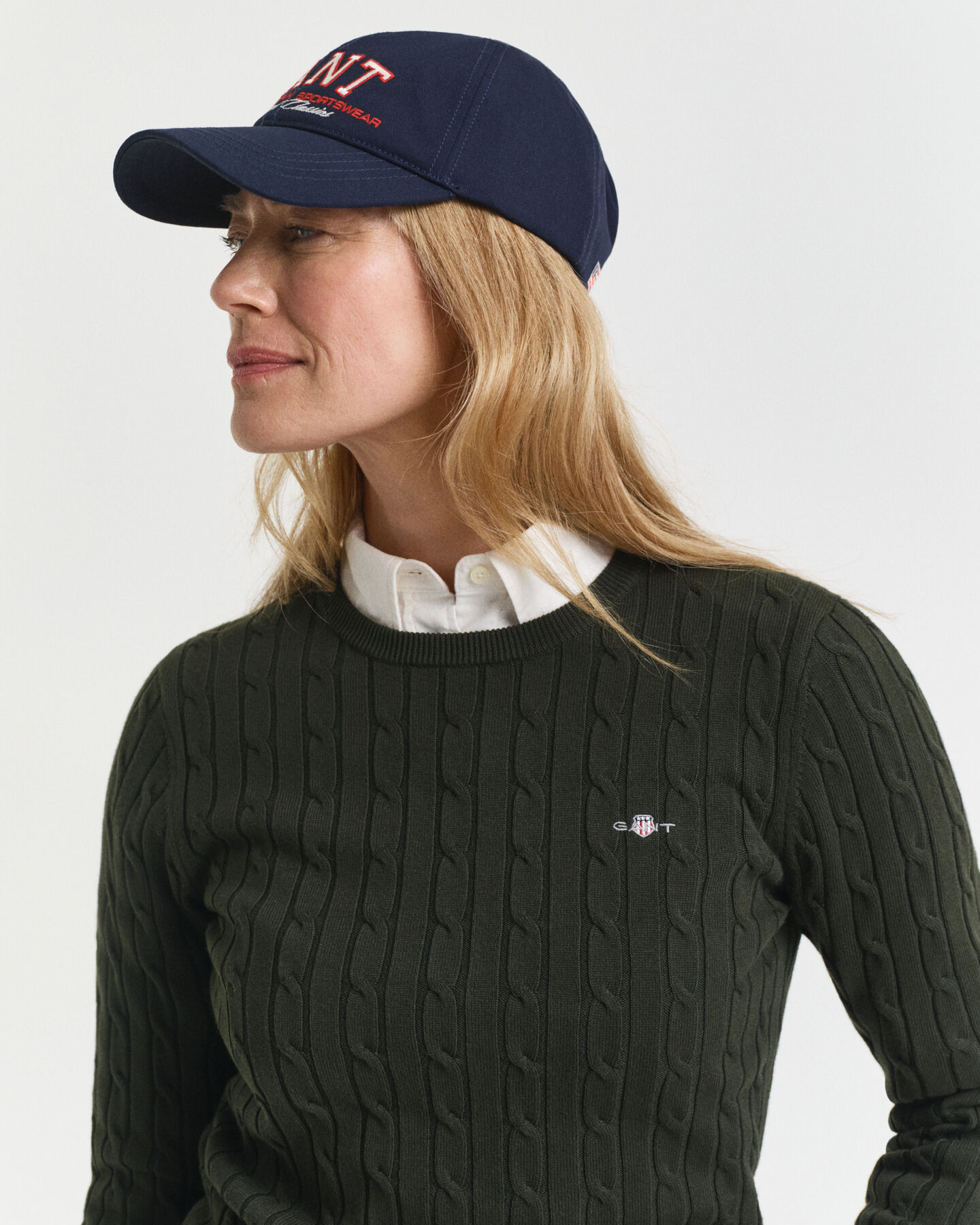 Zopfstrick Rundhalspullover aus Stretch-Baumwolle