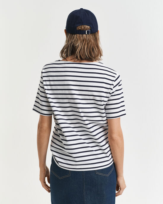 Gestreiftes T-Shirt mit U-Boot-Ausschnitt