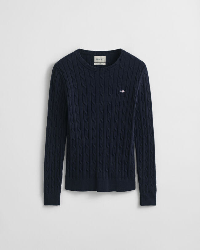 Zopfstrick Rundhalspullover aus Stretch-Baumwolle