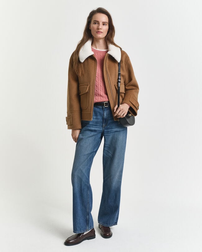 Zopfstrick Rundhalspullover aus Stretch-Baumwolle