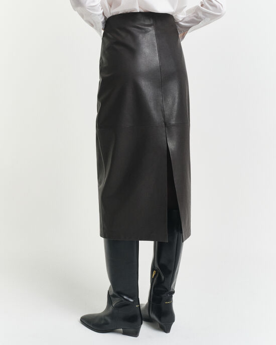 Bleistiftrock aus Leder in Midilänge