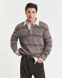 Wollmix Polopullover mit Streifenmuster