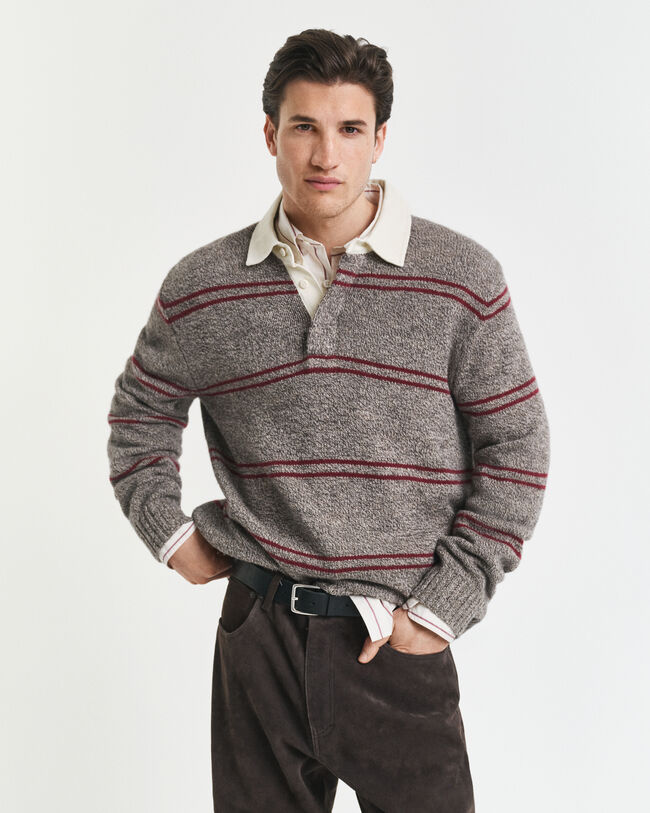 Wollmix Polopullover mit Streifenmuster
